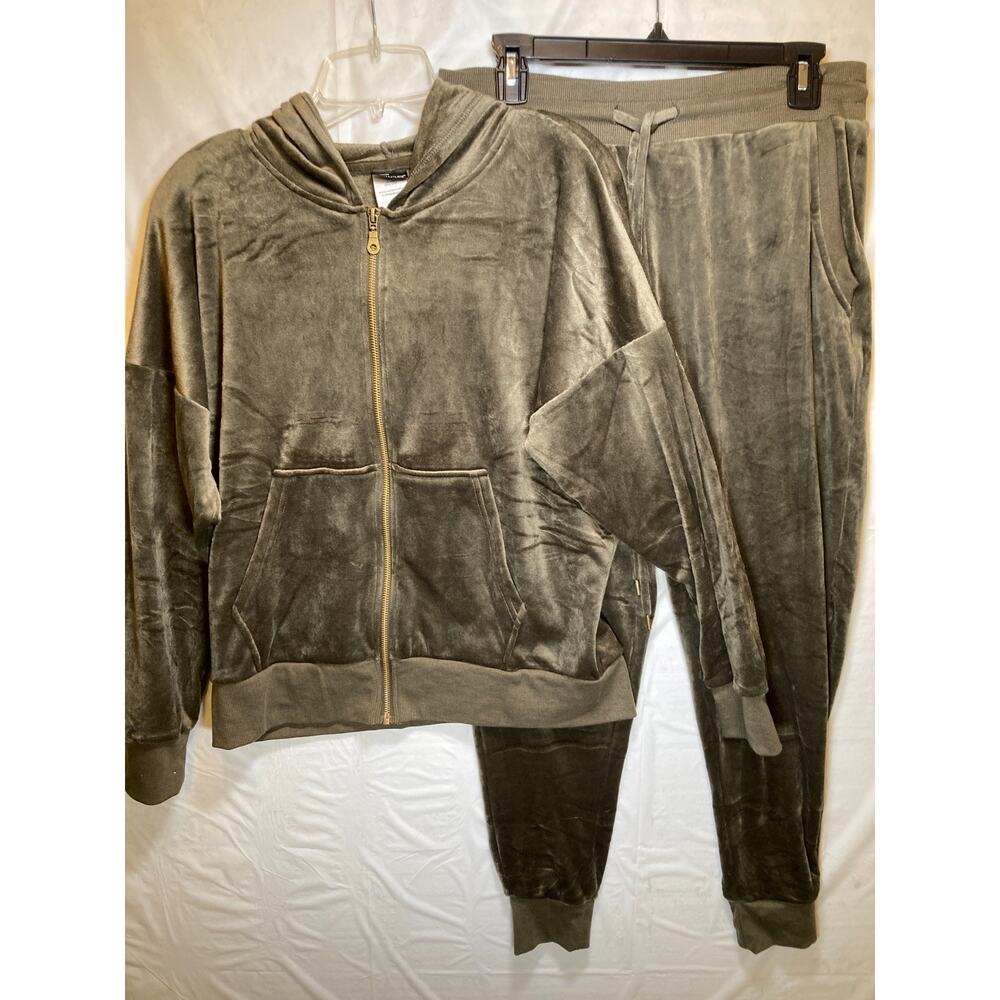 Velour Women's Hoodie & Jogger Set By Felina - Green Polyester Medium